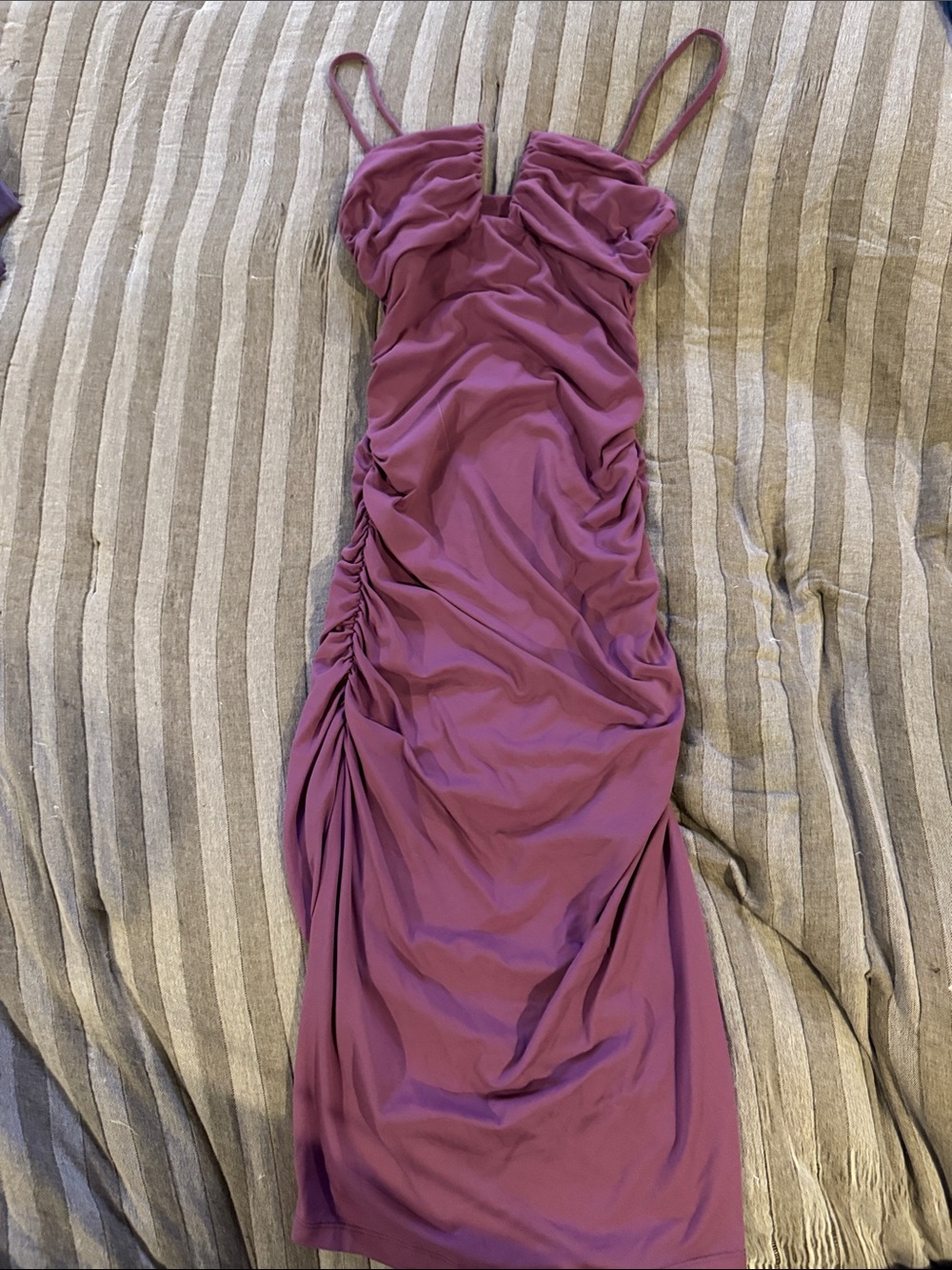 Susana Monaco Plum Ruched Spaghetti-Strap Midi Dress